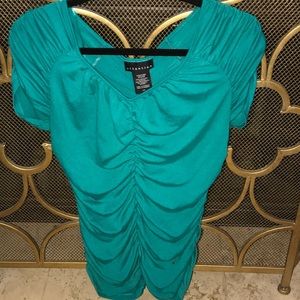 Super Fun, Ruched Turquoise/Emerald Top EUC!